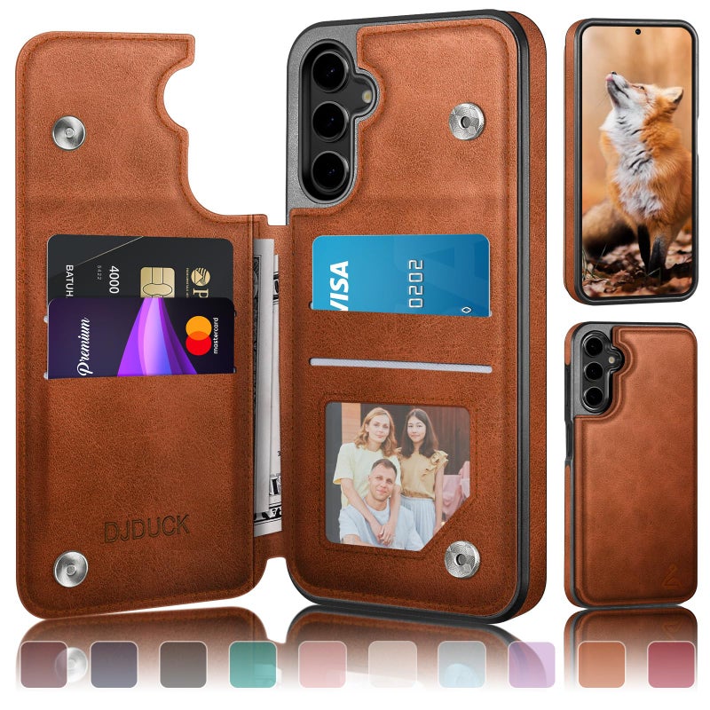 DJDUCK Designed for Samsung Galaxy S24 Case Wallet with Card Holder, [Magnetic Clasp Cover] [RFID Blocking Leather Protection] Shockproof Women Men Cases for Samsung S24 Light Brown - Image 1