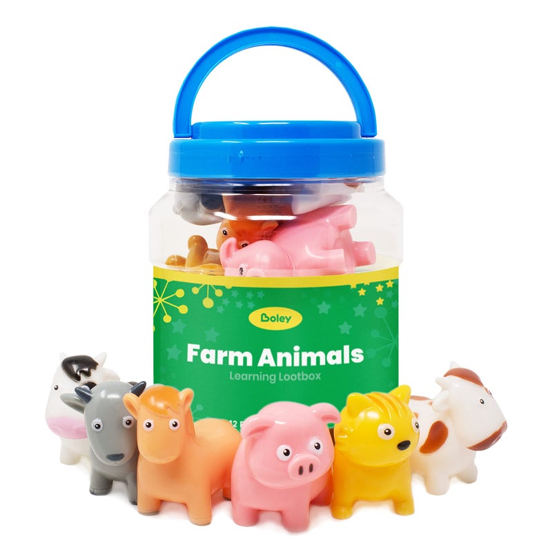 Boley Farm Animals Bath Toys Bucket - Includes 12 Colorful Fun Free Bathtub Toys & Pool Toys for Kids & Toddlers Ages 2 and Up! - Image 1