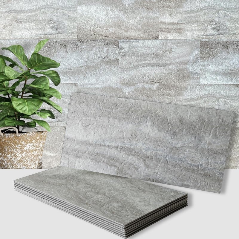 AULIGET 20-Piece Peel and Stick Backsplash Wall Tiles, 6" x 12" PVC Warm Grey Faux Stone Stick on Tiles for Backsplash Kitchen, Bathroom, Laundry Room, Camper, Fireplace - Image 1
