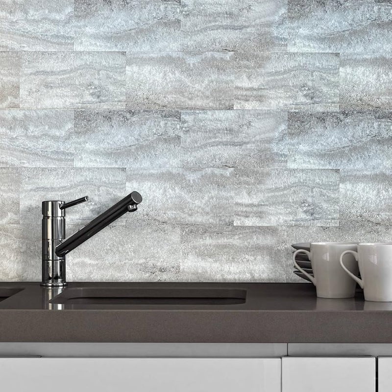 AULIGET 20-Piece Peel and Stick Backsplash Wall Tiles, 6" x 12" PVC Warm Grey Faux Stone Stick on Tiles for Backsplash Kitchen, Bathroom, Laundry Room, Camper, Fireplace - Image 2