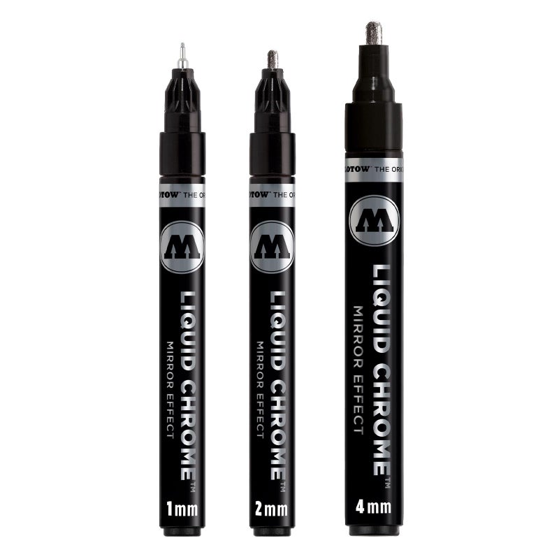Molotow Liquid Chrome Marker Set of 3 Special Ink with Mirror Effect Line Width 1 mm 2 mm and 4 mm Made in Germany Chrome - Image 1