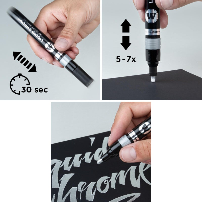 Molotow Liquid Chrome Marker Set of 3 Special Ink with Mirror Effect Line Width 1 mm 2 mm and 4 mm Made in Germany Chrome - Image 4
