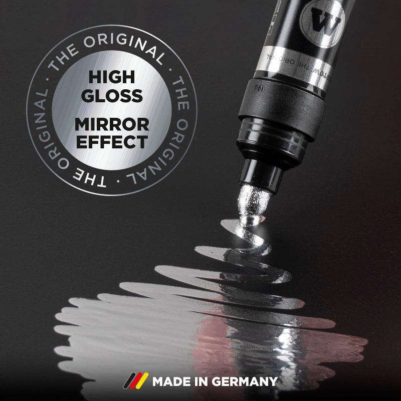 Molotow Liquid Chrome Marker Set of 3 Special Ink with Mirror Effect Line Width 1 mm 2 mm and 4 mm Made in Germany Chrome - Image 2