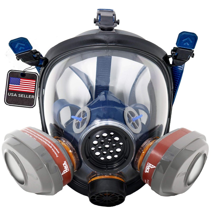 Parcil Distribution PD101 Full Face Respirator Mask with Filters IndustrialGrade Full Face Respirator Gas Mask AntiFog ScratchResistant Lens Bayonet Filter Compatible for Vapors Particles