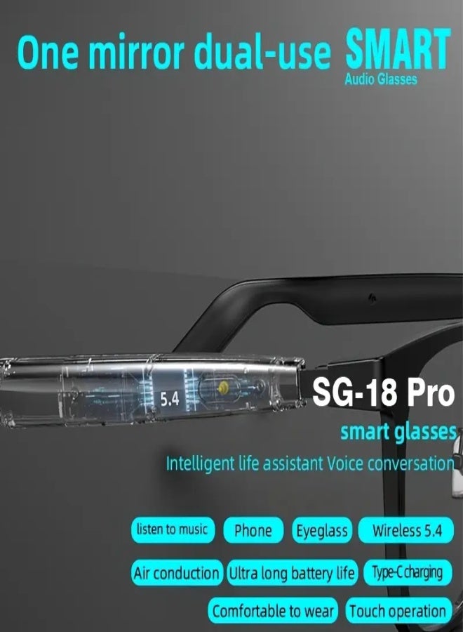 نظارات GS18 Pro الذكية للرياضة في الهواء الطلق، تحكم باللمس، صوت ستيريو بتقنية التوصيل الهوائي، مكالمات عالية الدقة مع عزل للضوضاء، شحن سريع Type-C مع شاشة عرض للطاقة، اتصال مزدوج للأجهزة، بطارية طويلة الأمد – مثالية للرياضة والعمل اليومي - Image 3