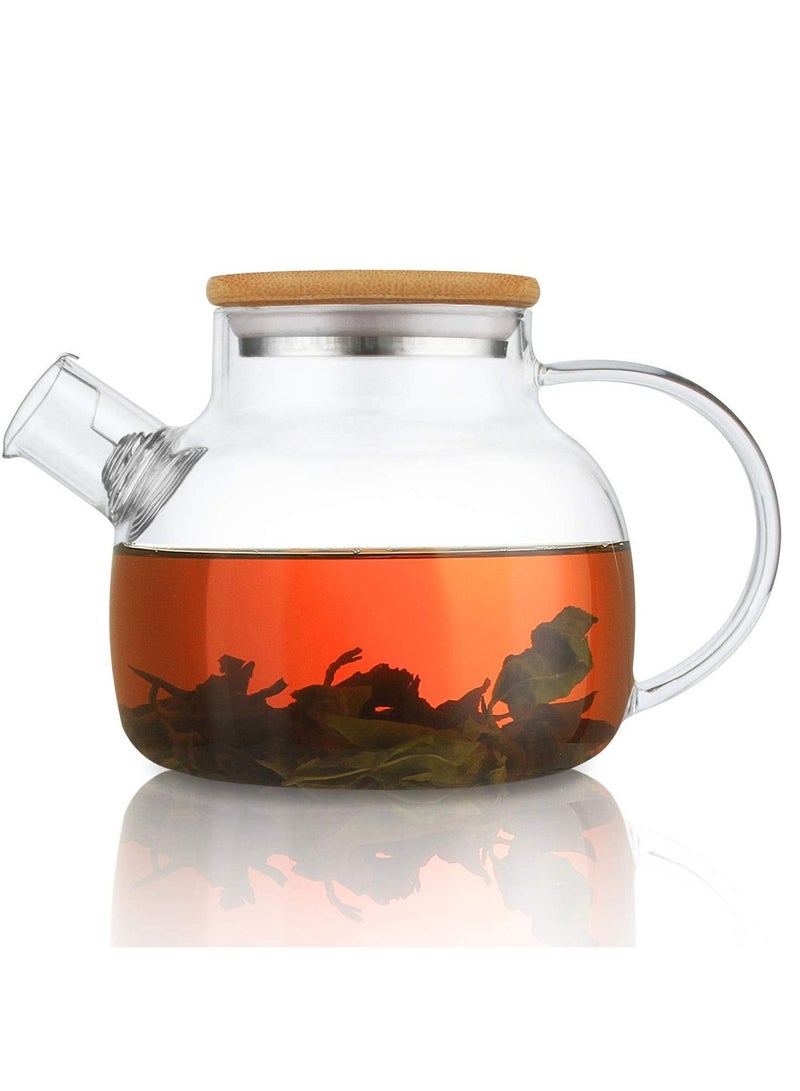Captaintech Glass Teapot Stovetop Safe,30.4oz Clear Teapots with Removable Filter Spout,Teapot for Loose Leaf and Blooming Tea - Image 1