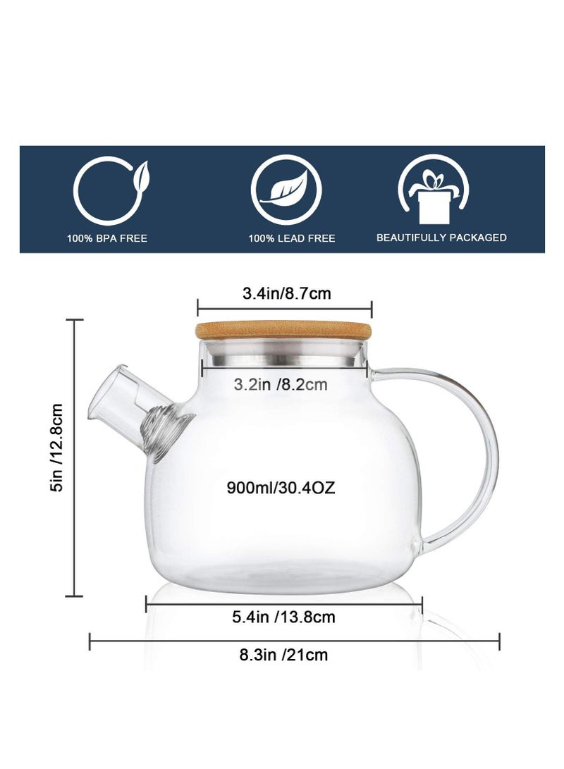 Captaintech Glass Teapot Stovetop Safe,30.4oz Clear Teapots with Removable Filter Spout,Teapot for Loose Leaf and Blooming Tea - Image 2