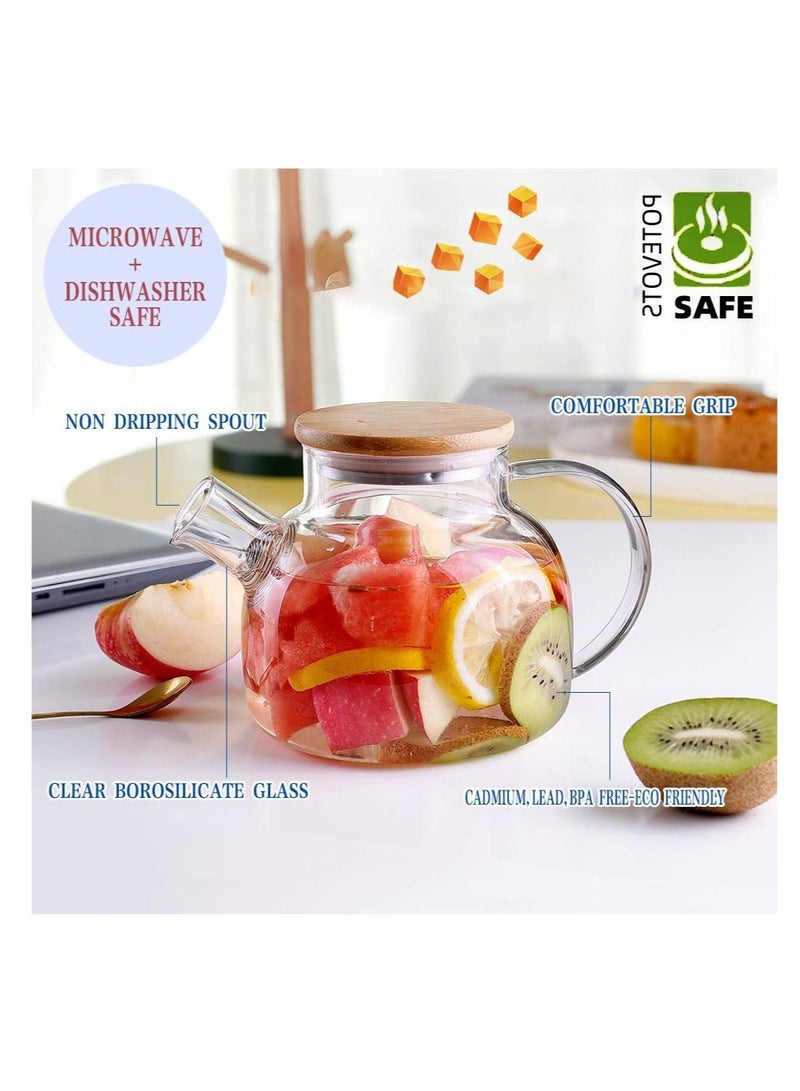 Captaintech Glass Teapot Stovetop Safe,30.4oz Clear Teapots with Removable Filter Spout,Teapot for Loose Leaf and Blooming Tea - Image 4