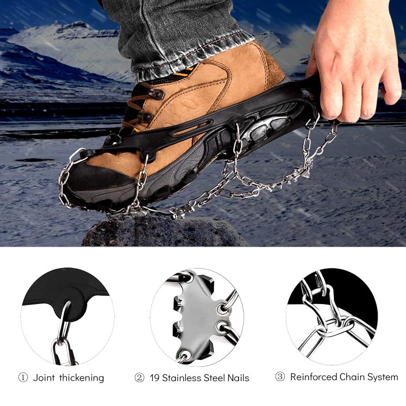 Sfee Ice Snow Grips Crampons Traction Cleats,19 Stainless Steel Spikes for Women Men Kids, Anti Slip Flexible Shoe/Boot Footwear for Walking Climbing Hiking Fishing Outdoor - Image 4