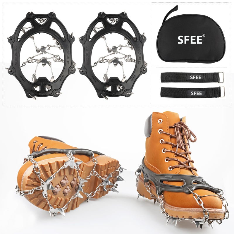 Sfee Ice Snow Grips Crampons Traction Cleats,19 Stainless Steel Spikes for Women Men Kids, Anti Slip Flexible Shoe/Boot Footwear for Walking Climbing Hiking Fishing Outdoor - Image 2