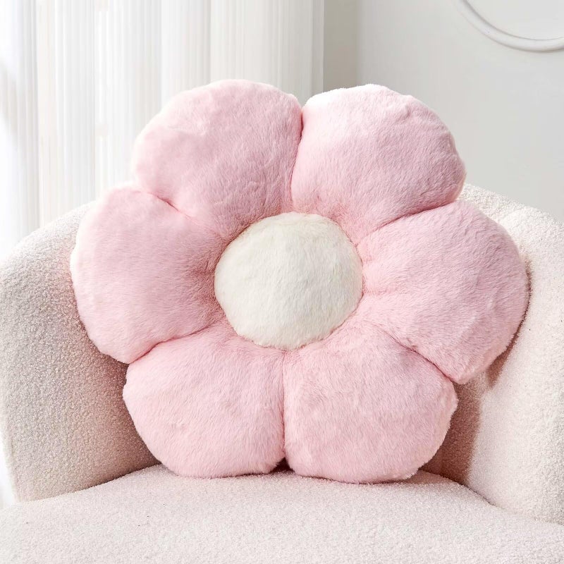 Kcvvcr Pink Flower Pillow, Cute Decorative Flower Shaped Throw Pillow with Faux Rabbit Fur, 14.9" Soft Flower Plush Throw Pillow Floor Pillows Room DÃ©cor for Bedroom Living Room - Image 1