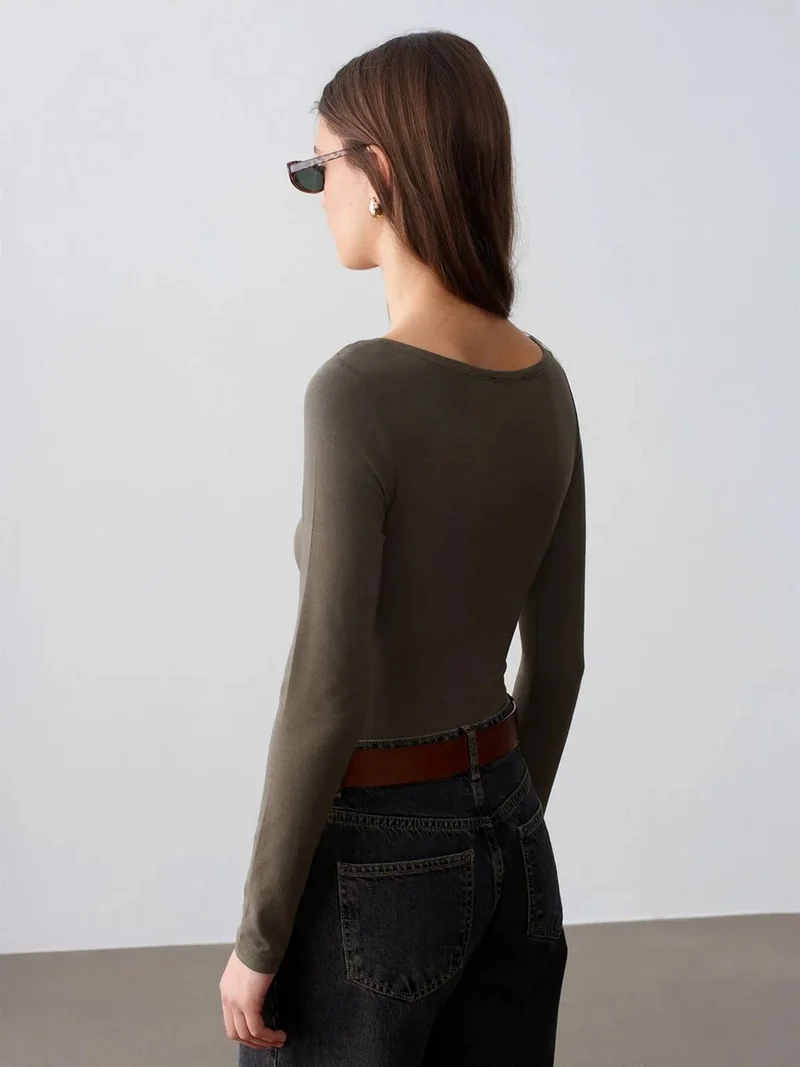 Dilvin DILVIN Slim Fit Boat Neck Bodysuit
