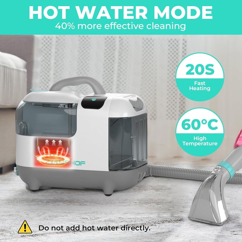 هاوسهوف منظف السجاد 3 في 1 من HAUSHOF بقوة 1200 واط، StainZapper Vapo، يعمل بالماء البارد والماء الساخن والبخار لتنظيف المفروشات، جهاز غسيل البقع المحمول، تنظيف عميق لبقع الحيوانات الأليفة، الأريكة، السجادة، مقاعد السيارة - Image 4