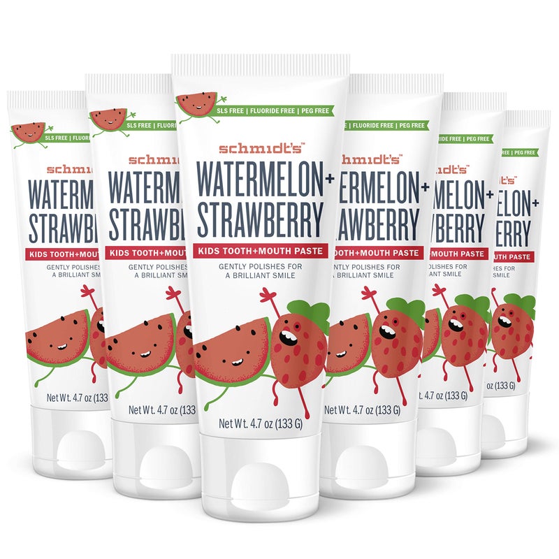 Schmidt's Children's Toothpaste For Clean Teeth, Watermelon + Strawberry, Fluoride Free 4.7 oz 6 Count - Image 1