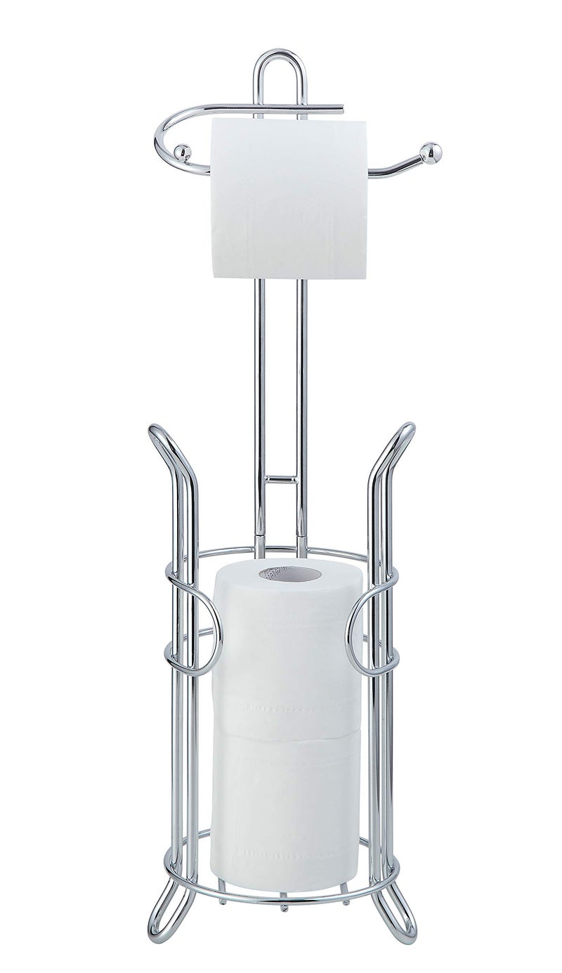 SunnyPoint Freestanding Toilet Paper Holder with Storage - Holds 3 Spare Rolls, Heavy-Duty Steel, Chrome Finish, Easy Assembly, Space-Saving Bathroom Organizer - Image 4