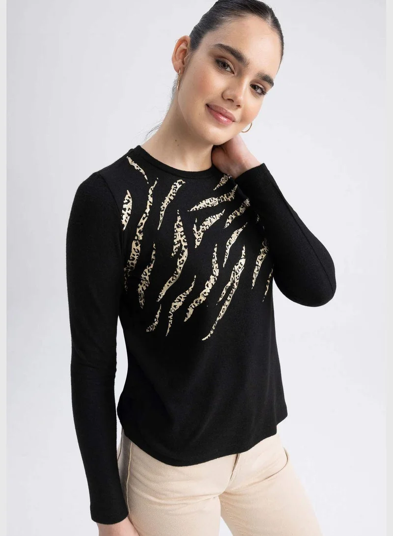 DeFacto Woman Regular Fit Crew Neck Knitted Long Sleeve T-Shirt