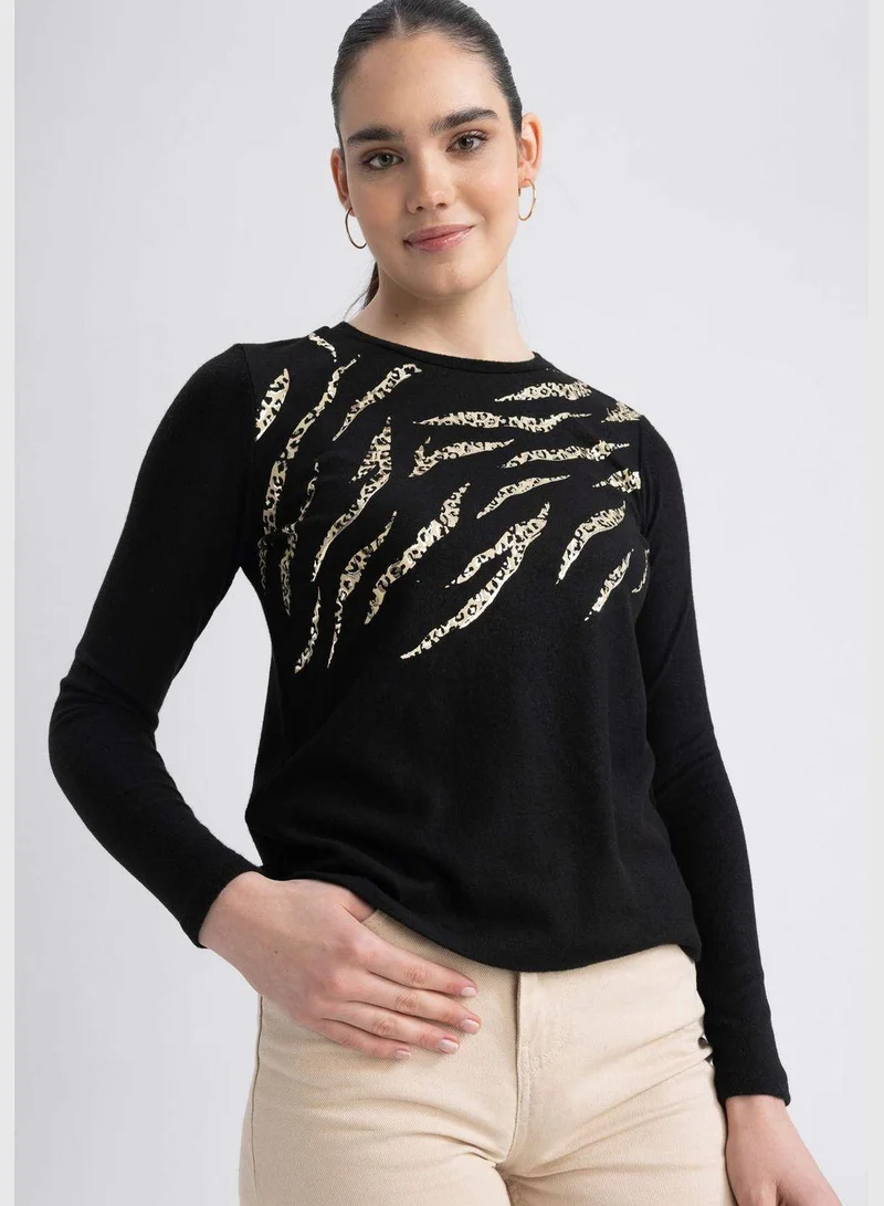 DeFacto Woman Regular Fit Crew Neck Knitted Long Sleeve T-Shirt