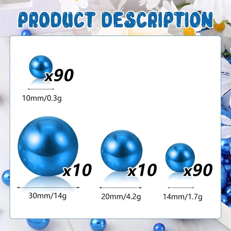 ZEBMOON 200PCS Blue Faux Pearls Beads for Centerpiece Vases, Vase Filler Faux Pearls, No Holes Filler Beads for Party Anniversary Birthday Wedding Table Decor, 10/14/20/30mm - Image 2
