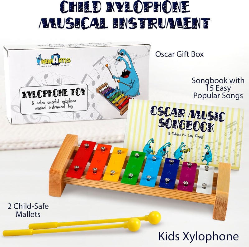 MINIARTIS Xylophone for Kids and Toddlers | 8 Notes Colorful Wooden Xylophone with Mallets and 15 Music Songbook | Kids Musical Instrument Educational Montessori Toys - Image 2