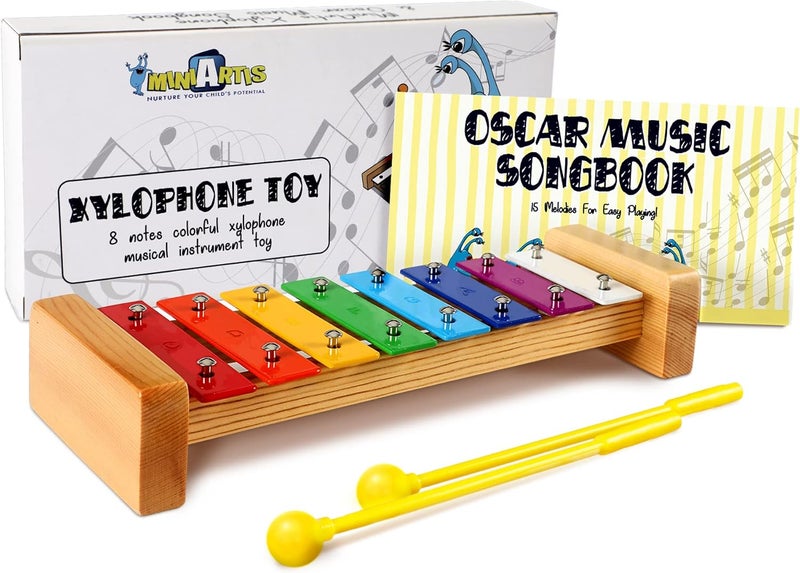MINIARTIS Xylophone for Kids and Toddlers | 8 Notes Colorful Wooden Xylophone with Mallets and 15 Music Songbook | Kids Musical Instrument Educational Montessori Toys - Image 1