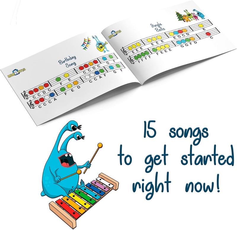 MINIARTIS Xylophone for Kids and Toddlers | 8 Notes Colorful Wooden Xylophone with Mallets and 15 Music Songbook | Kids Musical Instrument Educational Montessori Toys - Image 5