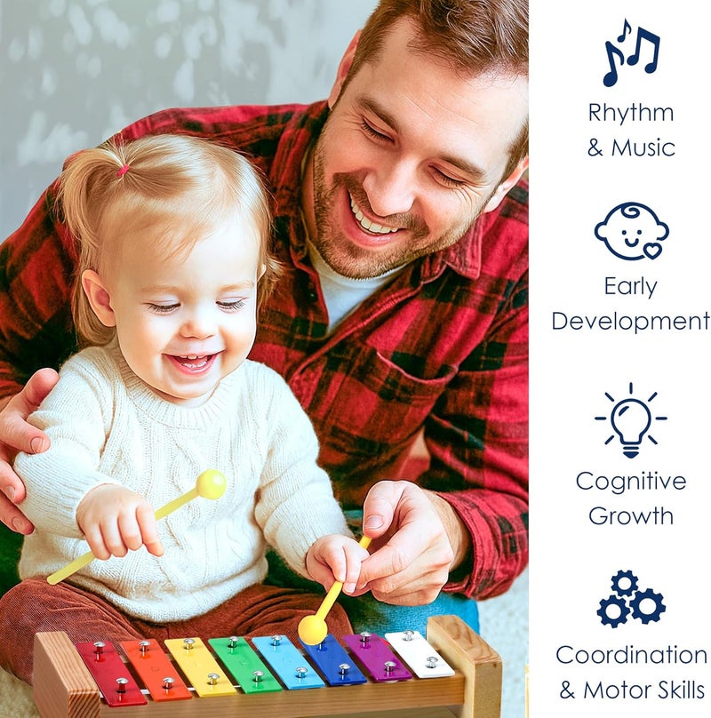 MINIARTIS Xylophone for Kids and Toddlers | 8 Notes Colorful Wooden Xylophone with Mallets and 15 Music Songbook | Kids Musical Instrument Educational Montessori Toys - Image 3