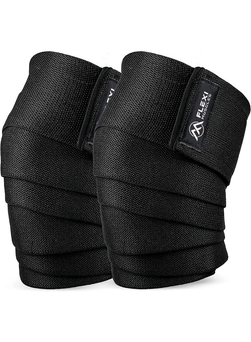 FLEXI MUSCLES Knee Wraps for Weightlifting for Men and Women – Strong Knee Support Braces for Stability and Protection During Workouts and Bodybuilding – Adjustable Compression Knee Straps for Joint Strength and Injury Prevention During Training - Image 1