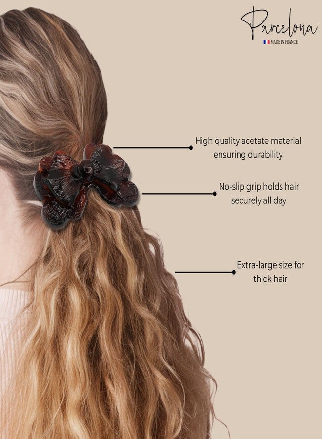 Parcelona French Petal Tortoise Shell Celluloid French Large Barrette Hair Clips Women Hair Accessories, Made in France - Image 3