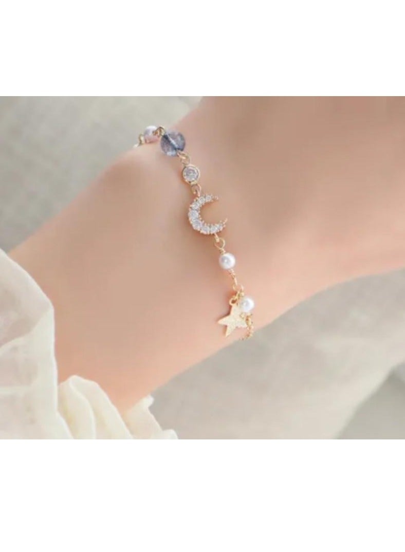 سيمهو رائع نجم القمر زركون الوردي اصطناعي اللؤلؤ سوار - Image 1