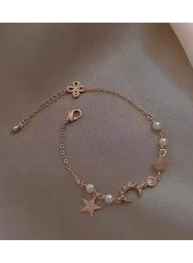 سيمهو رائع نجم القمر زركون الوردي اصطناعي اللؤلؤ سوار - Image 2