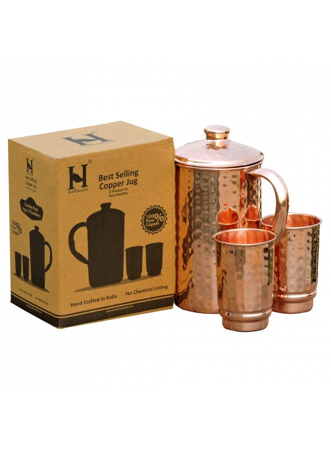 HealthGoodsIn HealthGoodsIn - Pure Copper Hammered Water Jug with 2 Hammered Copper Tumblers | Copper Pitcher and Tumblers for Ayurveda Health Benefits  - Image 1