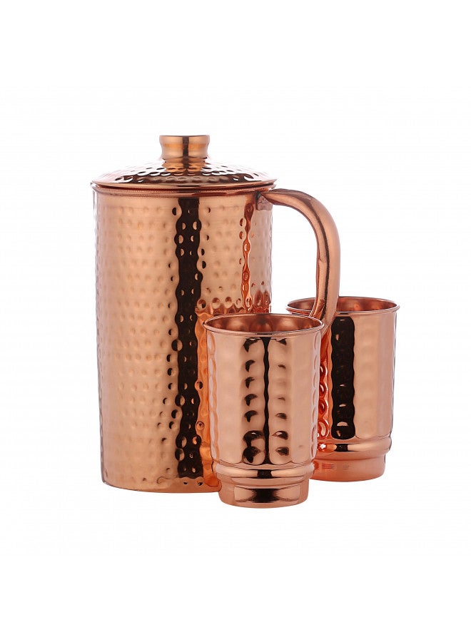 HealthGoodsIn HealthGoodsIn - Pure Copper Hammered Water Jug with 2 Hammered Copper Tumblers | Copper Pitcher and Tumblers for Ayurveda Health Benefits  - Image 2