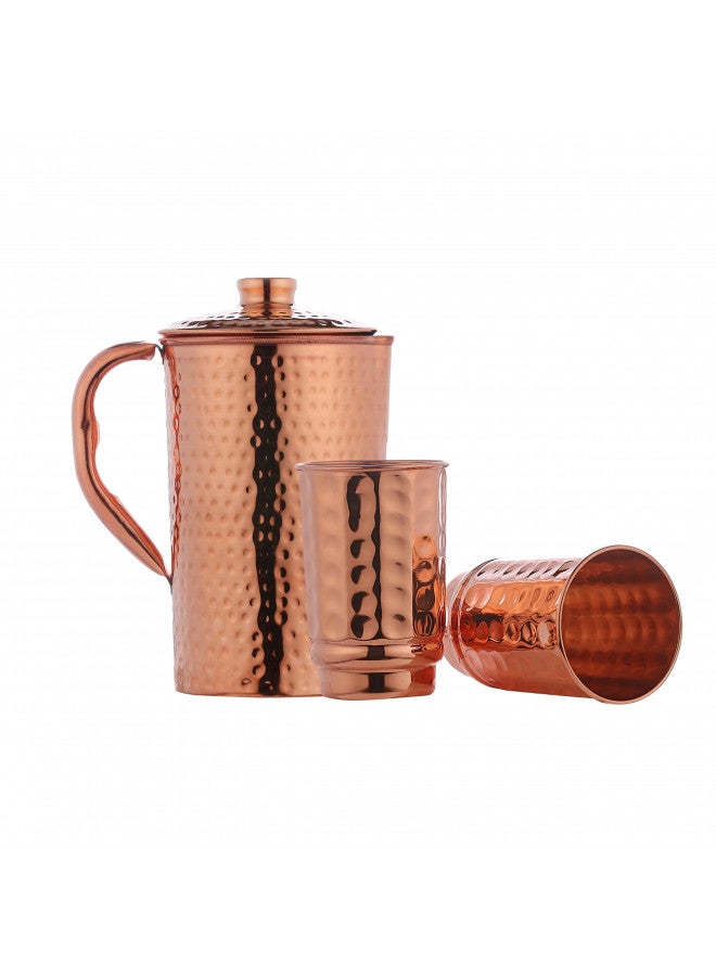 HealthGoodsIn HealthGoodsIn - Pure Copper Hammered Water Jug with 2 Hammered Copper Tumblers | Copper Pitcher and Tumblers for Ayurveda Health Benefits  - Image 3