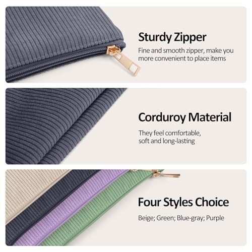 MAGEFY Small Makeup Bag for Purse Corduroy Makeup Bag with Inner Zipper Pockets Travel Cosmetic Bag for Women Preppy Stuff Gifts for Her, Black - Image 3
