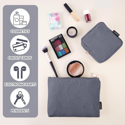 MAGEFY Small Makeup Bag for Purse Corduroy Makeup Bag with Inner Zipper Pockets Travel Cosmetic Bag for Women Preppy Stuff Gifts for Her, Black - Image 5