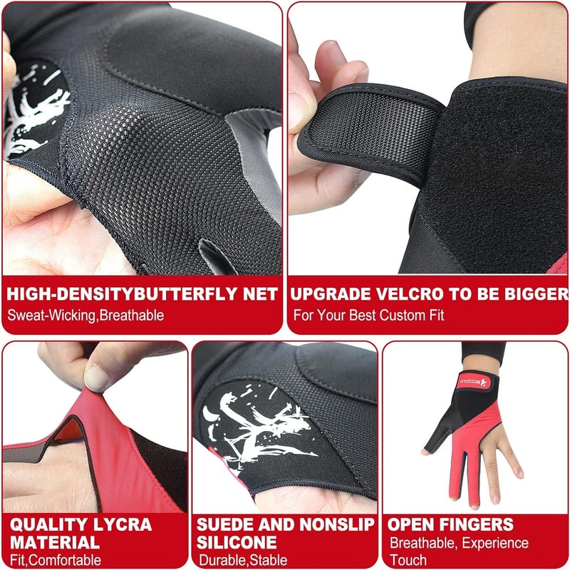 YFY Billiard Pool Gloves for Left Hand 3 Finger, Splicing Process, Snooker Cue Sport Glove Popular Sizes for Men & Women (Red, L - Image 4
