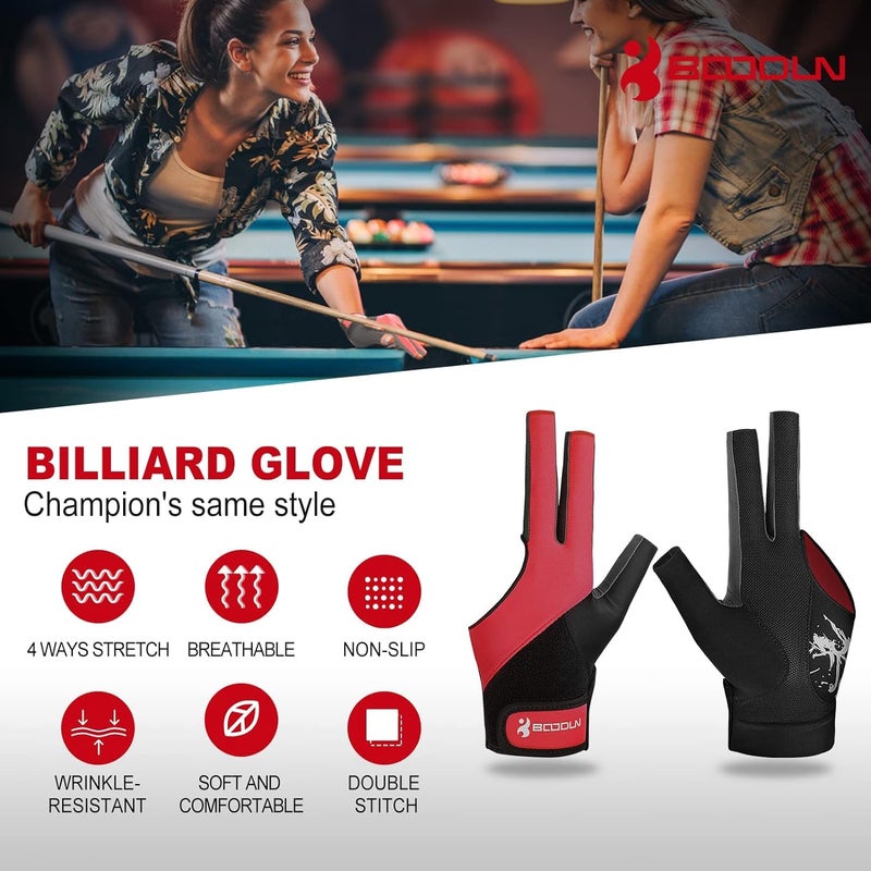 YFY Billiard Pool Gloves for Left Hand 3 Finger, Splicing Process, Snooker Cue Sport Glove Popular Sizes for Men & Women (Red, L - Image 2