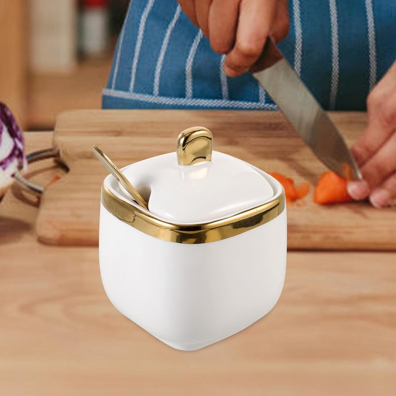 GALPADA Ceramic Seasoning Jar with Spoon White Sugar Condiment Pot Kitchen Storage Container Porcelain Spice Holder for Home Dining and Cooking - Image 5