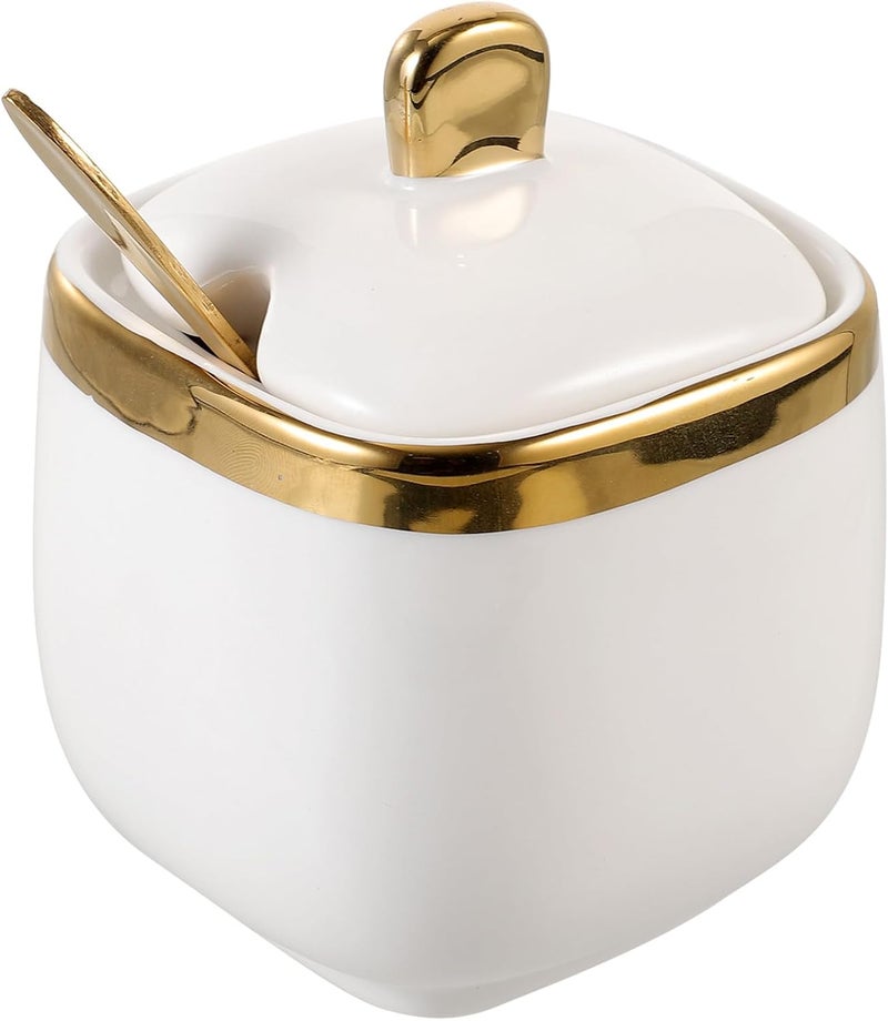 GALPADA Ceramic Seasoning Jar with Spoon White Sugar Condiment Pot Kitchen Storage Container Porcelain Spice Holder for Home Dining and Cooking - Image 1
