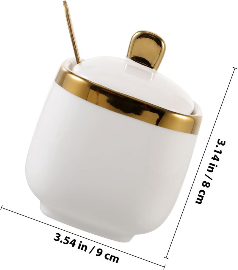 GALPADA Ceramic Seasoning Jar with Spoon White Sugar Condiment Pot Kitchen Storage Container Porcelain Spice Holder for Home Dining and Cooking - Image 2
