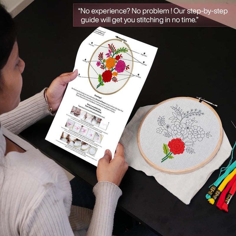 Embroiderymaterial Kit For Beginners & Kids To Learn Basic Cross Stitch Embroidery/Digital Printed Cloth Fabric, Instructions Papers, Threads & Needles All Materials Included, Multicolor - Image 3