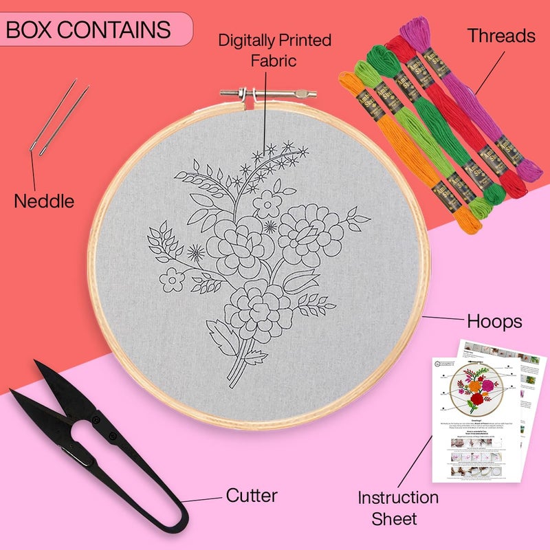 Embroiderymaterial Kit For Beginners & Kids To Learn Basic Cross Stitch Embroidery/Digital Printed Cloth Fabric, Instructions Papers, Threads & Needles All Materials Included, Multicolor - Image 2