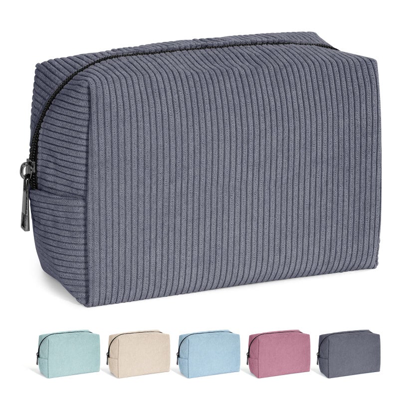 MAANGE Small Makeup Bag For Purse, Travel Cosmetic Bag Makeup Pouch Corduroy Portable Versatile Zipper Pouch For Women(GRAY) - Image 1