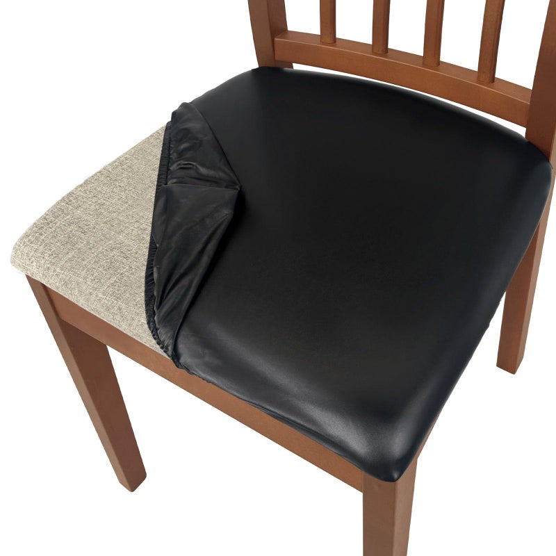 Elastic Dining Chair Covers - 100% Waterproof Synthetic Leather 4 Pack, Perfect Fit Instant Home Transformation, for Kitchen Dining Room - Image 1