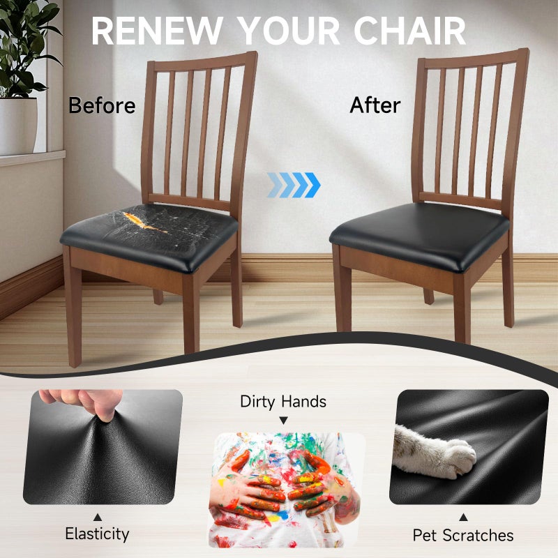 Elastic Dining Chair Covers - 100% Waterproof Synthetic Leather 4 Pack, Perfect Fit Instant Home Transformation, for Kitchen Dining Room - Image 5