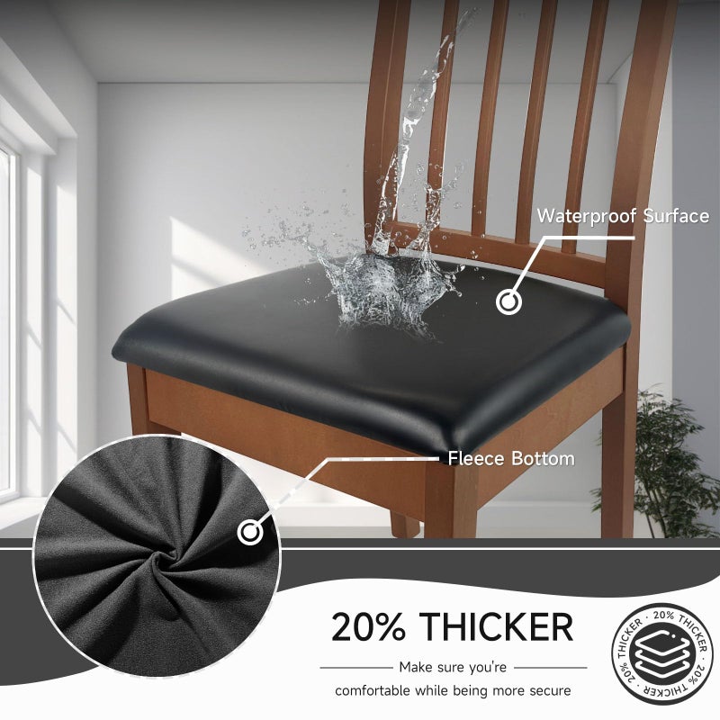 Elastic Dining Chair Covers - 100% Waterproof Synthetic Leather 4 Pack, Perfect Fit Instant Home Transformation, for Kitchen Dining Room - Image 3