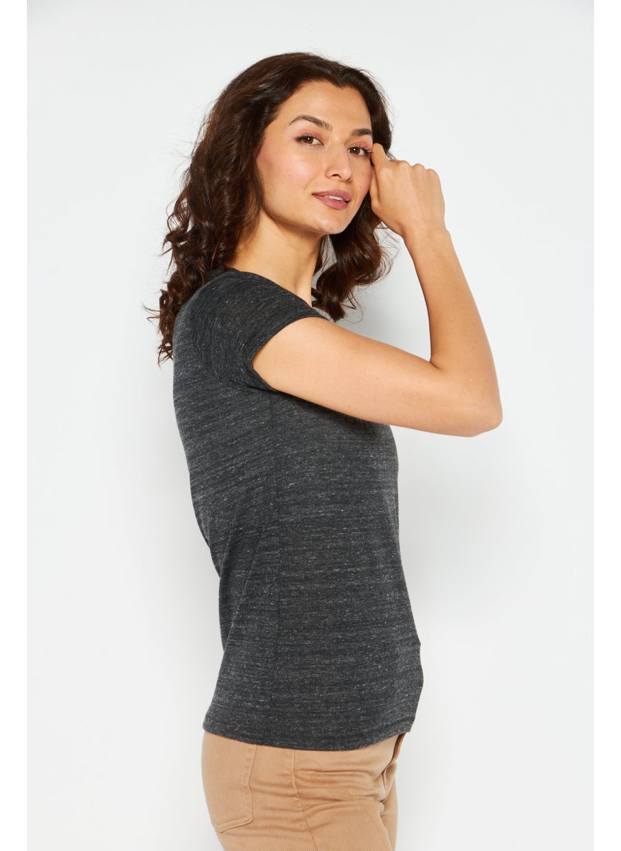 Women Round Neck Short Sleeves Textured T-Shirt, Dark Grey - pzsku/ZE63518BB80C749AEB29CZ/45/_/1737728282/4eff3df7-7b25-4bfc-9a23-f755df779579