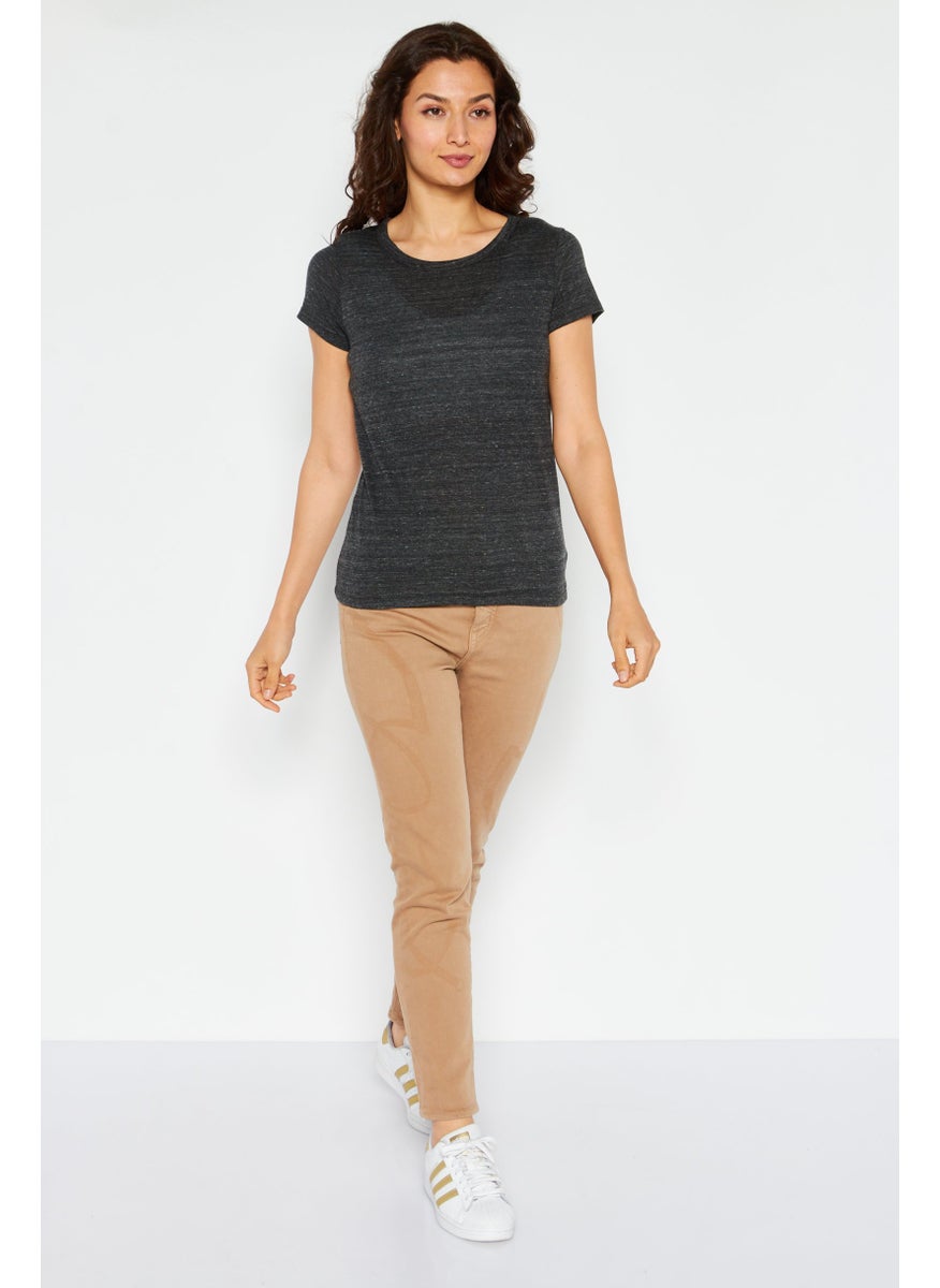 Women Round Neck Short Sleeves Textured T-Shirt, Dark Grey - pzsku/ZE63518BB80C749AEB29CZ/45/_/1737728353/97fae8a3-c4b7-4bbf-8ac3-46fc054d6a98