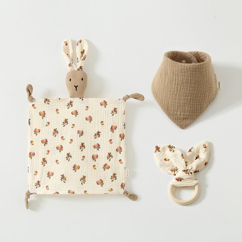Pure Cotton Baby Sleeping Doll Set – 4-Layer Rabbit Towel & 6-Layer Triangle Ring - Image 1