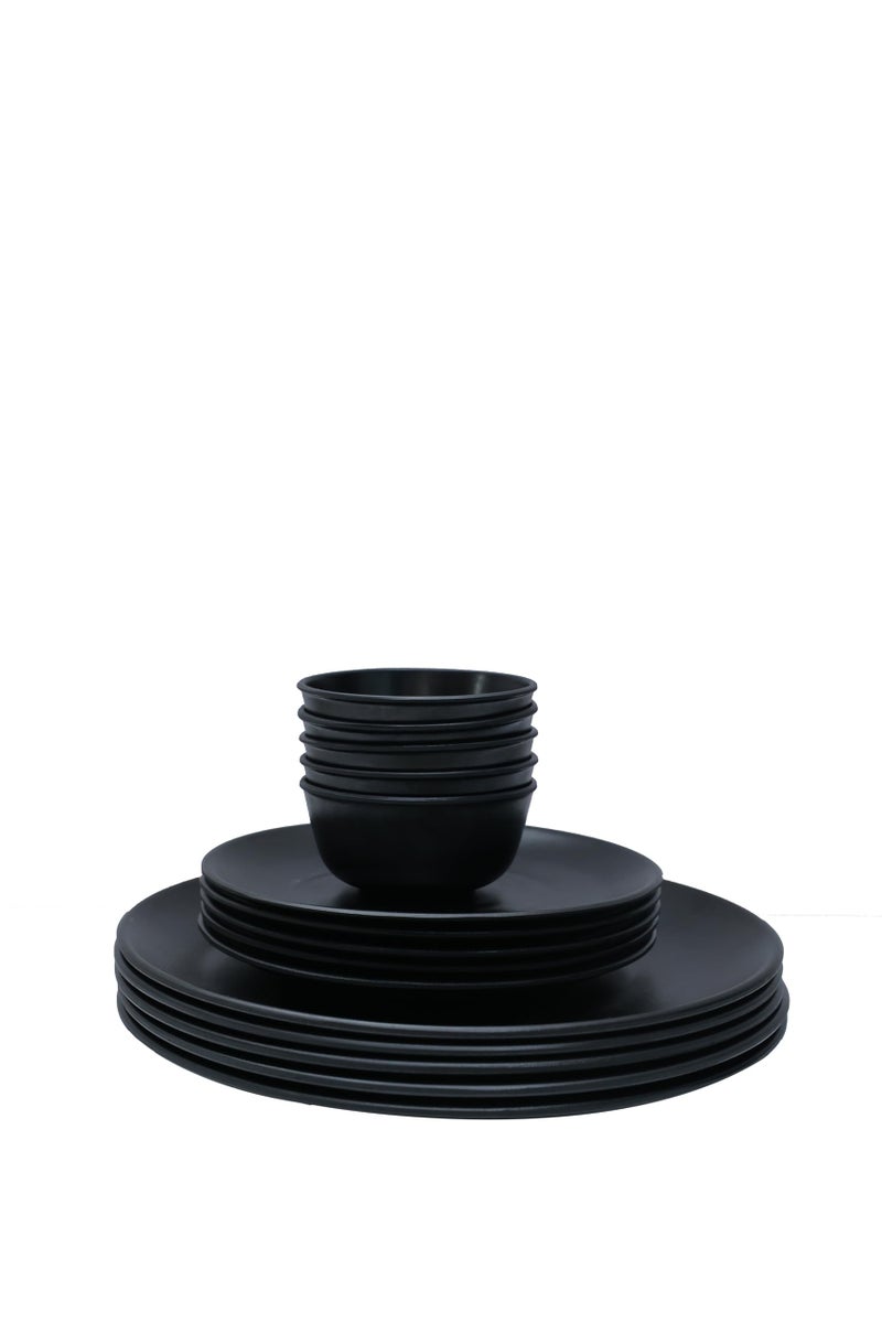 Amar Industries Melamine Dinner Set, Elegant, Unabreakable, Matte Black Spiral Design, Full Plates, Half Plates with Bowl (Serve 5) (Set of 15) - Image 4